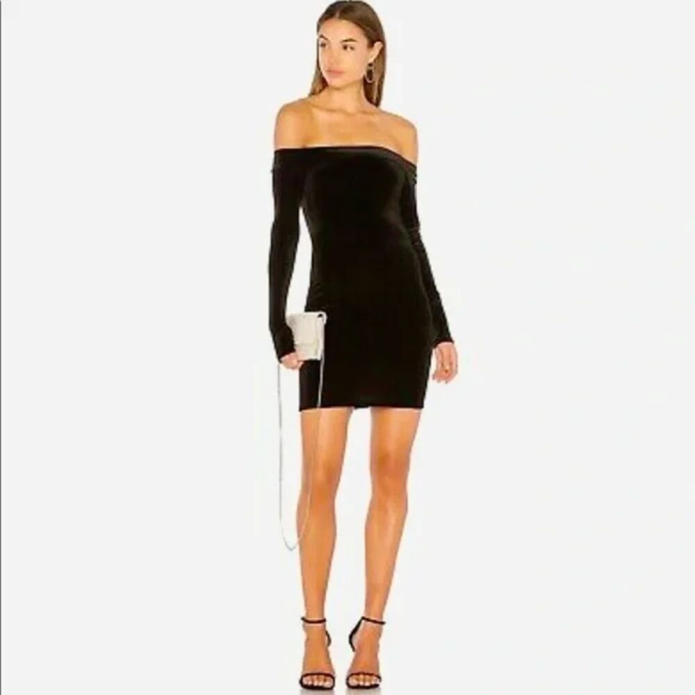 Bailey 44 Stroke of Midnight Velvet Little Black Dress S Off Shoulder Classy